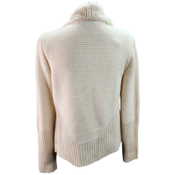 Knox Rose Sweater Jacket Women SMALL Ivory Faux Suede Fur Shearling Open Cardiga - Picture 3 of 15